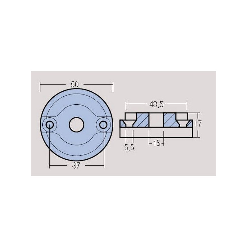 Anode propulseur d'étrave Vetus 35 et 55