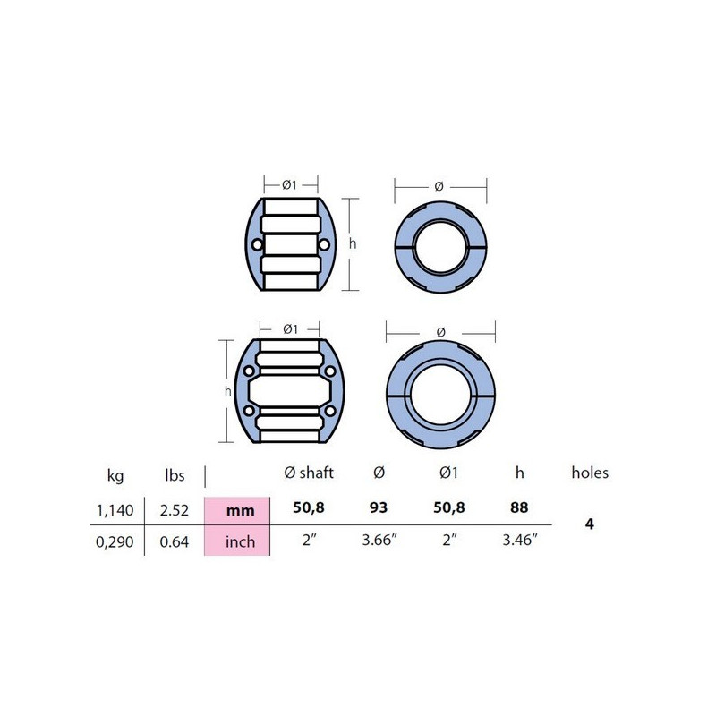 Anode noix d'arbre diamètre 58 mm